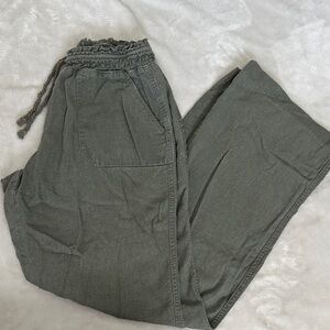 Olive Green Wide Leg Drawstring Pants